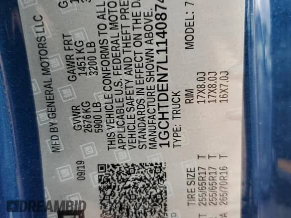 2020 Chevrolet Colorado 4WD Z71 с VIN 1GCHTDEN7L1140874, выставлен на аукционе Copart как лот 54121335 с пробегом 38 875 миль миль и Списание • Salvage title. История ставок и продаж доступна на DreamBid. Изображение 12.