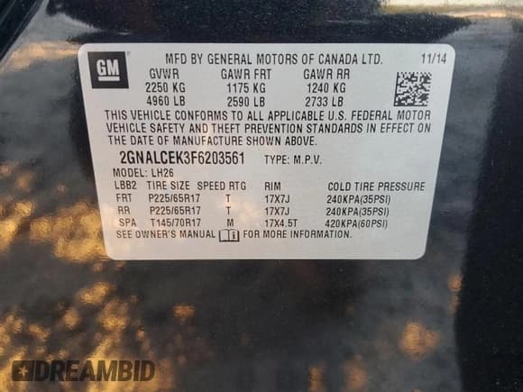 ✅ 2015 Chevrolet Equinox LT • VIN: 2GNALCEK3F6203561 • Lot: 81987785. Listed on Copart with 68,741 mi. Free auction sales archive from the USA and detailed vehicle history report at DreamBid. Image 13.