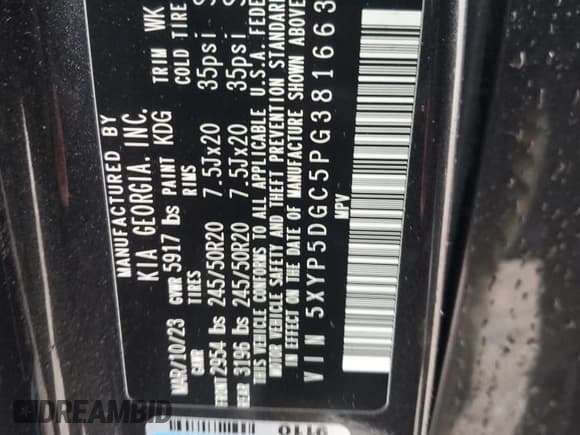 ✅ 2023 Kia Telluride SX • VIN: 5XYP5DGC5PG381663 • Lot: 60544285. Listed on Copart with 29,845 mi. Free auction sales archive from the USA and detailed vehicle history report at DreamBid. Image 13.