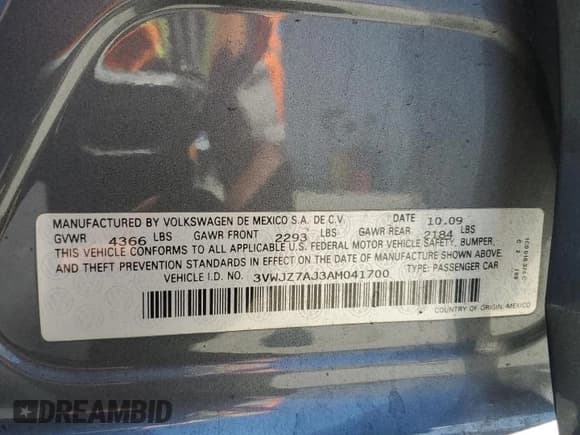 ✅ 2010 Volkswagen Jetta S • VIN: 3VWJZ7AJ3AM041700 • Lot: 61203965. Wystawiony na Copart z przebiegiem 154 595 mil. Bezpłatny archiwum sprzedaży aukcyjnych z USA i szczegółowy raport historii pojazdu na DreamBid. Zdjęcie 13.