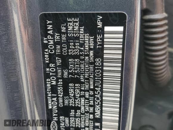 ✅ 2018 Hyundai Kona Ultimate • VIN: KM8K5CA54JU103188 • Лот: 74294914. Опубликован ранее на Copart с пробегом 92 755 миль. Бесплатный доступ к архиву аукционных продаж из США и подробный отчёт об истории автомобиля на DreamBid. Изображение 13.