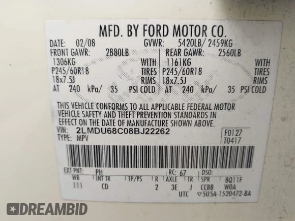 ✅ 2008 Lincoln MKX • VIN: 2LMDU68C08BJ22262 • Lot: 43090911. Listed on IAAI with 219,734 mi. Free auction sales archive from the USA and detailed vehicle history report at DreamBid. Image 9.