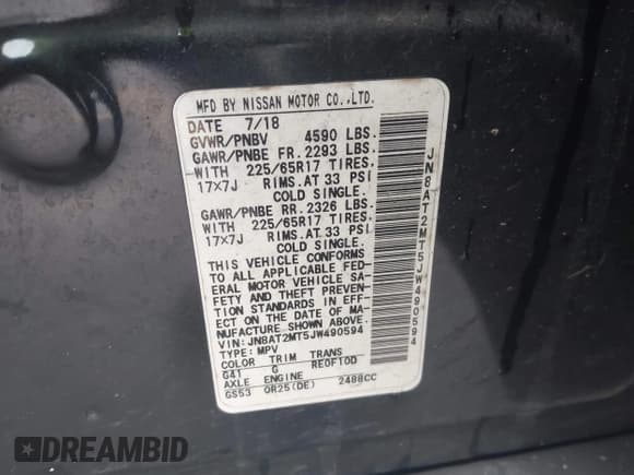 ✅ 2018 Nissan Rogue SV • VIN: JN8AT2MT5JW490594 • Лот: 43818036. Опубликован ранее на IAAI с пробегом 139 727 миль. Бесплатный доступ к архиву аукционных продаж из США и подробный отчёт об истории автомобиля на DreamBid. Изображение 9.