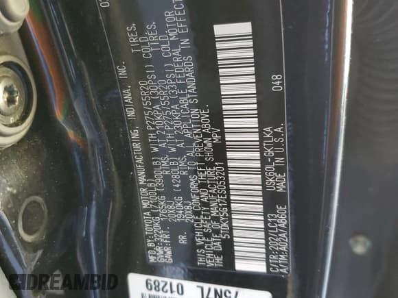 ✅ 2014 Toyota Sequoia Limited • VIN: 5TDKY5G17ES053201 • Lot: 76120664. Listed on Copart with Not provided. Free auction sales archive from the USA and detailed vehicle history report at DreamBid. Image 12.