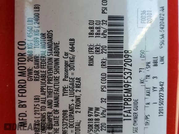 ✅ 2015 Ford Mustang V6 • VIN: 1FATP8EM9F5372098 • Лот: 87370155. Опубликован ранее на Copart с пробегом 125 464 миль. Бесплатный доступ к архиву аукционных продаж из США и подробный отчёт об истории автомобиля на DreamBid. Изображение 12.