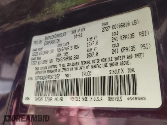 ✅ 2004 Dodge Dakota SLT • VIN: 1D7HG42N34S571352 • Лот: 41406195. Опубликован ранее на IAAI с пробегом 206 694 миль. Бесплатный доступ к архиву аукционных продаж из США и подробный отчёт об истории автомобиля на DreamBid. Изображение 9.