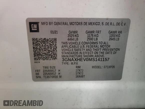 ✅ 2021 Chevrolet Equinox LS • VIN: 3GNAXHEV0MS141157 • Lot: 84978675. Listed on Copart with 92,538 mi. Free auction sales archive from the USA and detailed vehicle history report at DreamBid. Image 13.