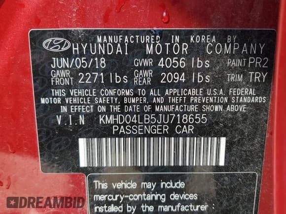 ✅ 2018 Hyundai Elantra Sport • VIN: KMHD04LB5JU718655 • Лот: 84419195. Опубликован ранее на Copart с пробегом 121 784 миль. Бесплатный доступ к архиву аукционных продаж из США и подробный отчёт об истории автомобиля на DreamBid. Изображение 13.