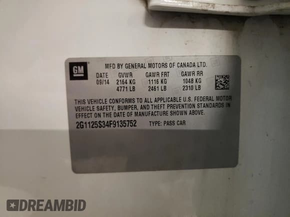 ✅ 2015 Chevrolet Impala LT • VIN: 2G1125S34F9135752 • Лот: 71478354. Опубликован ранее на Copart с пробегом 129 911 миль. Бесплатный доступ к архиву аукционных продаж из США и подробный отчёт об истории автомобиля на DreamBid. Изображение 12.