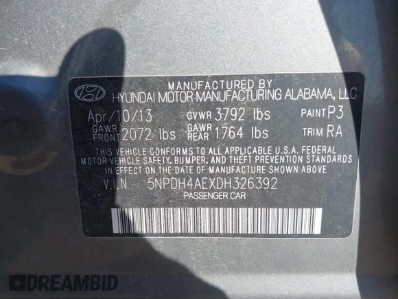 ✅ 2013 Hyundai Elantra GLS • VIN: 5NPDH4AEXDH326392 • Lot: 43402977. Listed on IAAI with 122,358 mi. Free auction sales archive from the USA and detailed vehicle history report at DreamBid. Image 9.