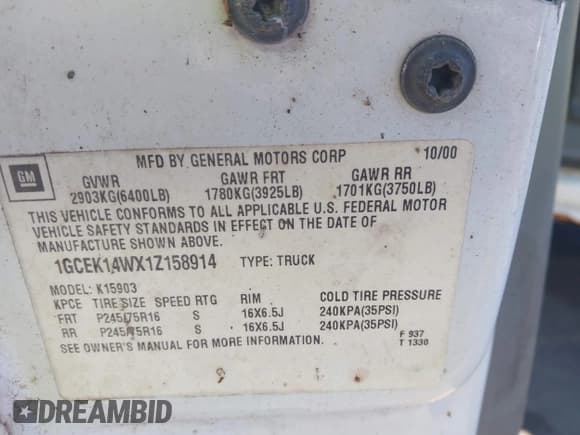 ✅ 2001 Chevrolet Silverado 1500 • VIN: 1GCEK14WX1Z158914 • Lot: 43658788. Wystawiony na IAAI z przebiegiem Nie podano. Bezpłatny archiwum sprzedaży aukcyjnych z USA i szczegółowy raport historii pojazdu na DreamBid. Zdjęcie 9.