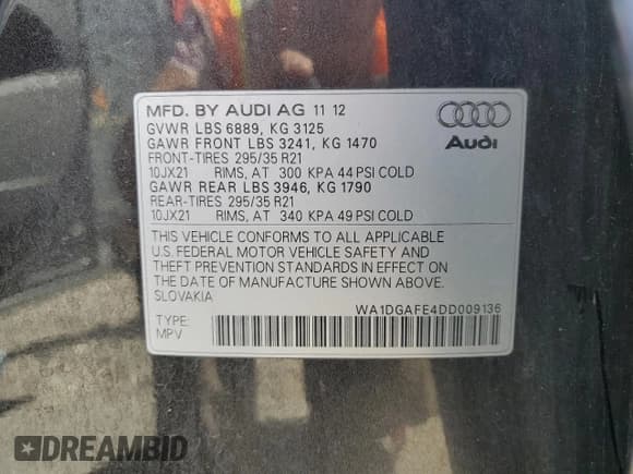 ✅ 2013 Audi Q7 S line Prestige • VIN: WA1DGAFE4DD009136 • Лот: 57869725. Опубликован ранее на Copart с пробегом 253 358 миль. Бесплатный доступ к архиву аукционных продаж из США и подробный отчёт об истории автомобиля на DreamBid. Изображение 14.