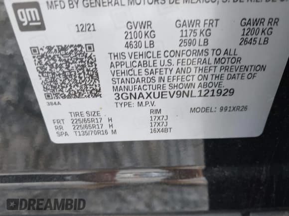 ✅ 2022 Chevrolet Equinox LT • VIN: 3GNAXUEV9NL121929 • Лот: 43315673. Опубликован ранее на IAAI с пробегом 42 996 миль. Бесплатный доступ к архиву аукционных продаж из США и подробный отчёт об истории автомобиля на DreamBid. Изображение 9.