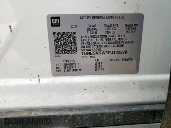 2024 Chevrolet Traverse LT Cloth с VIN 1GNESVKW9RJ132879, выставлен на аукционе Copart как лот 65423485 с пробегом Не указан миль и Списание • Salvage title. История ставок и продаж доступна на DreamBid. Изображение 14.