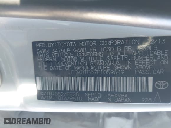 ✅ 2014 Toyota Prius One • VIN: JTDKDTB37E1059649 • Лот: 43722658. Опубликован ранее на IAAI с пробегом 297 620 миль. Бесплатный доступ к архиву аукционных продаж из США и подробный отчёт об истории автомобиля на DreamBid. Изображение 9.