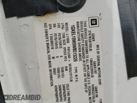 ✅ 1998 GMC Safari • VIN: 1GKEL19W9WB513226 • Lot: 64521855. Listed on Copart with 135,443 mi. Free auction sales archive from the USA and detailed vehicle history report at DreamBid. Image 13.