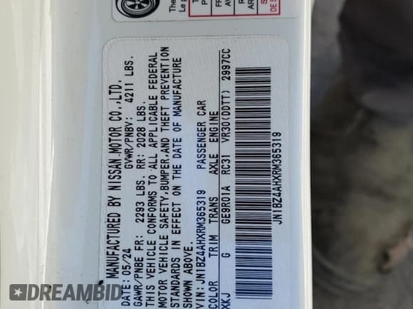 ✅ 2024 Nissan Z Sport • VIN: JN1BZ4AHXRM365319 • Lot: 71724485. Wystawiony na Copart z przebiegiem 6 370 mil. Bezpłatny archiwum sprzedaży aukcyjnych z USA i szczegółowy raport historii pojazdu na DreamBid. Zdjęcie 12.