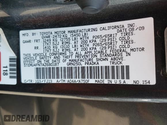 ✅ 2010 Toyota Tacoma • VIN: 5TEMU4FN7AZ680187 • Lot: 61828295. Listed on Copart with 240,661 mi. Free auction sales archive from the USA and detailed vehicle history report at DreamBid. Image 12.