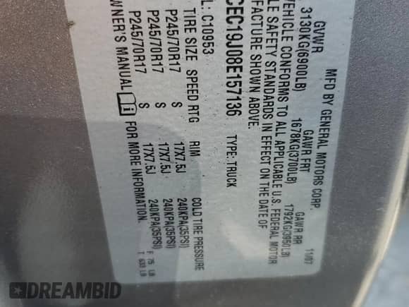 2008 Chevrolet Silverado 1500 Work Truck with VIN 1GCEC19J08E157136, listed as a Copart auction lot 62224235 with 146,281 mi miles and Salvage title. Bid and sale history available at DreamBid. Image 12.