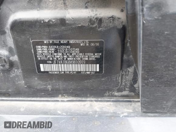 ✅ 2017 Subaru WRX • VIN: JF1VA1B68H9810919 • Lot: 42269932. Listed on IAAI with 150,759 mi. Free auction sales archive from the USA and detailed vehicle history report at DreamBid. Image 9.