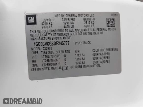 ✅ 2013 Chevrolet Silverado 2500HD Work Truck • VIN: 1GC0CVCG3DF245777 • Lot: 43655870. Listed on IAAI with 288,855 mi. Free auction sales archive from the USA and detailed vehicle history report at DreamBid. Image 9.