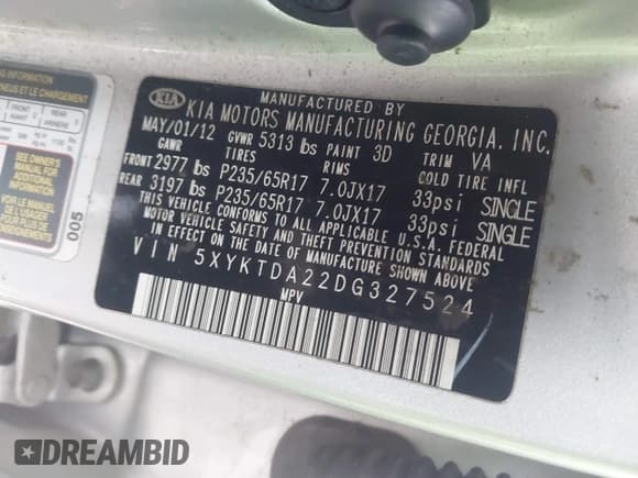 ✅ 2013 Kia Sorento LX • VIN: 5XYKTDA22DG327524 • Lot: 43906346. Listed on IAAI with 185,455 mi. Free auction sales archive from the USA and detailed vehicle history report at DreamBid. Image 9.