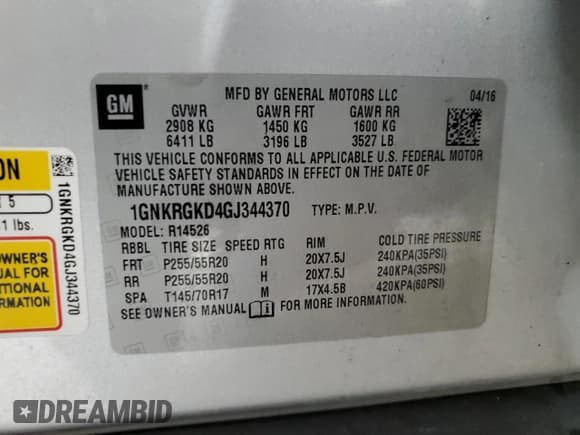 ✅ 2016 Chevrolet Traverse LT • VIN: 1GNKRGKD4GJ344370 • Лот: 80226115. Опубликован ранее на Copart с пробегом 132 118 миль. Бесплатный доступ к архиву аукционных продаж из США и подробный отчёт об истории автомобиля на DreamBid. Изображение 13.