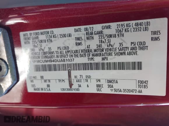 ✅ 2013 Ford Escape SEL • VIN: 1FMCU9H94DUA81037 • Лот: 43743367. Опубликован ранее на IAAI с пробегом 163 146 миль. Бесплатный доступ к архиву аукционных продаж из США и подробный отчёт об истории автомобиля на DreamBid. Изображение 9.