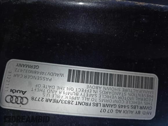 ✅ 2008 Audi A6 • VIN: WAUDV74F48N032472 • Лот: 83993934. Опубликован ранее на Copart с пробегом 162 460 миль. Бесплатный доступ к архиву аукционных продаж из США и подробный отчёт об истории автомобиля на DreamBid. Изображение 10.