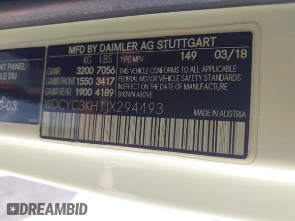 ✅ 2018 Mercedes-Benz G • VIN: WDCYC3KH1JX294493 • Lot: 42166199. Listed on IAAI with 66,597 mi. Free auction sales archive from the USA and detailed vehicle history report at DreamBid. Image 9.