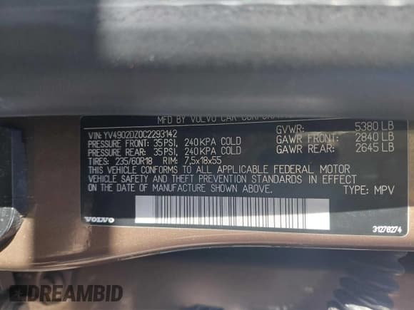 ✅ 2012 Volvo XC60 3.0L • VIN: YV4902DZ0C2293142 • Lot: 91576375. Wystawiony na Copart z przebiegiem 110 170 mil. Bezpłatny archiwum sprzedaży aukcyjnych z USA i szczegółowy raport historii pojazdu na DreamBid. Zdjęcie 10.