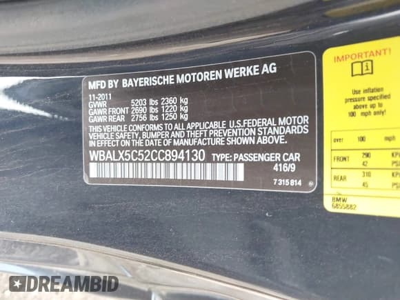 ✅ 2012 BMW 6 Series 650i xDrive • VIN: WBALX5C52CC894130 • Лот: 43309112. Опубликован ранее на IAAI с пробегом 97 370 миль. Бесплатный доступ к архиву аукционных продаж из США и подробный отчёт об истории автомобиля на DreamBid. Изображение 9.