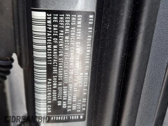 ✅ 2014 Volkswagen Beetle Entry • VIN: 3VWFP7AT6EM630517 • Lot: 83993975. Listed on Copart with 87,766 mi. Free auction sales archive from the USA and detailed vehicle history report at DreamBid. Image 13.