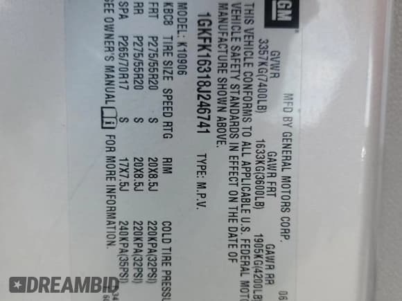 ✅ 2008 GMC Yukon XL SLT 4SB • VIN: 1GKFK16318J246741 • Лот: 63254585. Опубликован ранее на Copart с пробегом 180 557 миль. Бесплатный доступ к архиву аукционных продаж из США и подробный отчёт об истории автомобиля на DreamBid. Изображение 12.