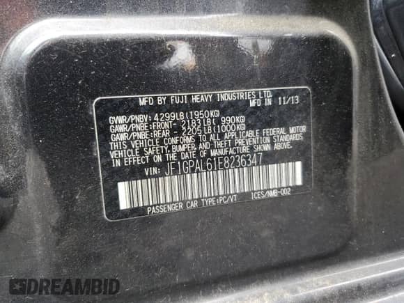 2014 Subaru Impreza Special Sports Premium с VIN JF1GPAL61E8236347, выставлен на аукционе Copart как лот 85768455 с пробегом 85 150 миль миль и Чистый • Clean title. История ставок и продаж доступна на DreamBid. Изображение 12.