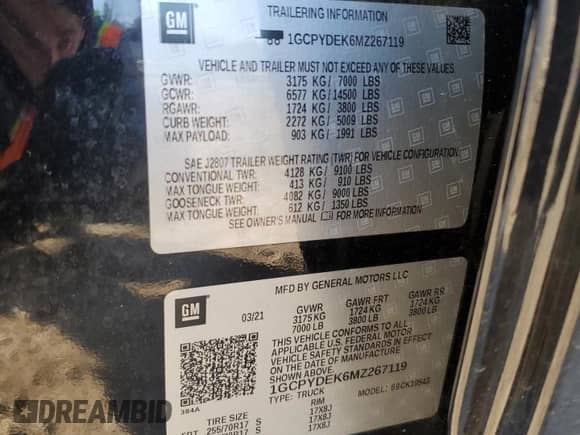 2021 Chevrolet Silverado 1500 LT z VIN 1GCPYDEK6MZ267119, wystawiony jako Copart lot #87022124 z przebiegiem 35 054 mil mil oraz Szkoda całkowita • Salvage title. Historia ofert i sprzedaży dostępna na DreamBid. Obrazek 13.