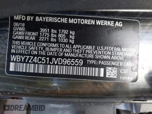 ✅ 2018 BMW i3 • VIN: WBY7Z4C51JVD96559 • Lot: 42248775. Listed on IAAI with 89,403 mi. Free auction sales archive from the USA and detailed vehicle history report at DreamBid. Image 9.