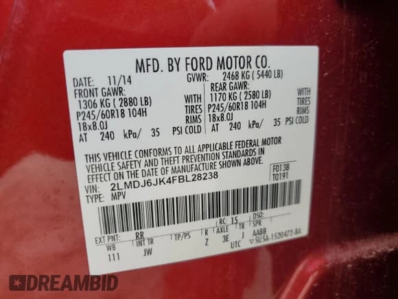 ✅ 2015 Lincoln MKX • VIN: 2LMDJ6JK4FBL28238 • Lot: 64949775. Wystawiony na Copart z przebiegiem 130 376 mil. Bezpłatny archiwum sprzedaży aukcyjnych z USA i szczegółowy raport historii pojazdu na DreamBid. Zdjęcie 13.