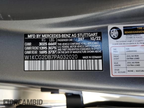 ✅ 2023 Mercedes-Benz EQS 450+ • VIN: W1KCG2DB7PA032020 • Lot: 85720175. Listed on Copart with 24,760 mi. Free auction sales archive from the USA and detailed vehicle history report at DreamBid. Image 12.