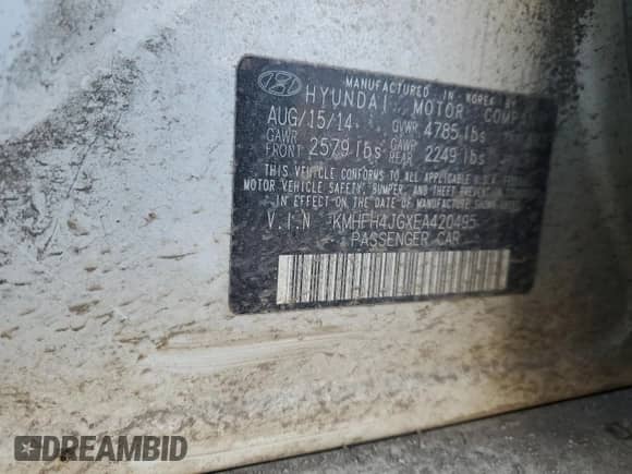 2014 Hyundai Azera Limited с VIN KMHFH4JGXEA420495, выставлен на аукционе Copart как лот 44743355 с пробегом 168 856 миль миль и Списание • Salvage title. История ставок и продаж доступна на DreamBid. Изображение 14.