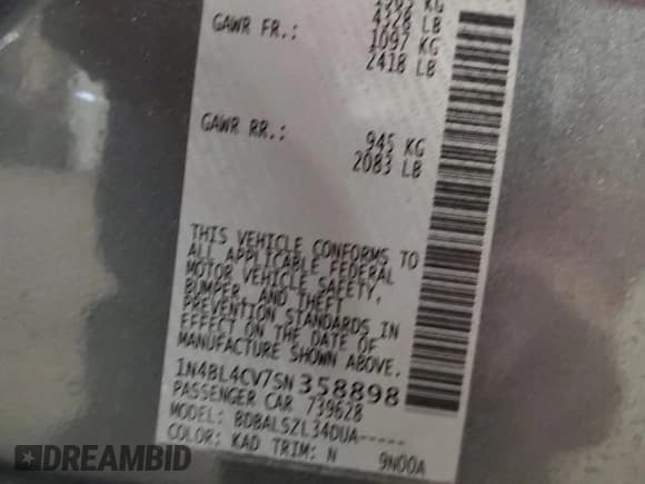 ✅ 2025 Nissan Altima SR • VIN: 1N4BL4CV7SN358898 • Lot: 91805965. Listed on Copart with 16,511 mi. Free auction sales archive from the USA and detailed vehicle history report at DreamBid. Image 13.