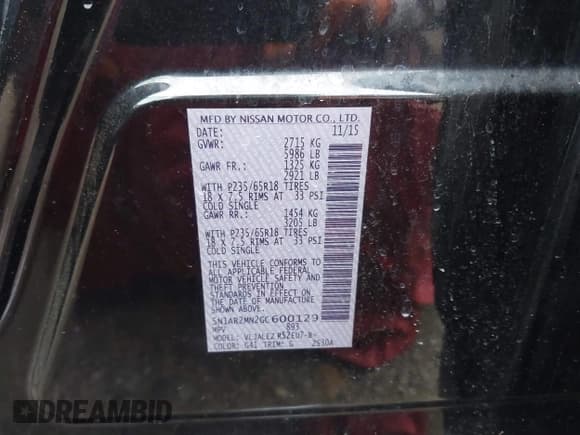 ✅ 2016 Nissan Pathfinder Platinum • VIN: 5N1AR2MN2GC600129 • Lot: 42397347. Listed on IAAI with 204,491 mi. Free auction sales archive from the USA and detailed vehicle history report at DreamBid. Image 9.