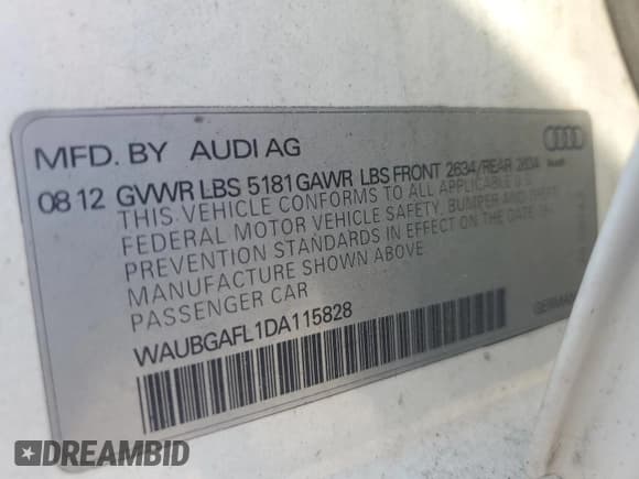 ✅ 2013 Audi S4 Premium Plus • VIN: WAUBGAFL1DA115828 • Лот: 77534104. Опубликован ранее на Copart с пробегом 194 349 миль. Бесплатный доступ к архиву аукционных продаж из США и подробный отчёт об истории автомобиля на DreamBid. Изображение 12.