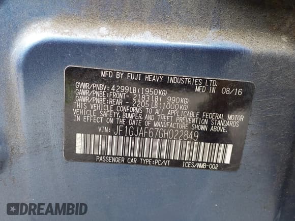 ✅ 2016 Subaru Impreza Premium • VIN: JF1GJAF67GH022849 • Lot: 43404440. Wystawiony na IAAI z przebiegiem 120 346 mil. Bezpłatny archiwum sprzedaży aukcyjnych z USA i szczegółowy raport historii pojazdu na DreamBid. Zdjęcie 9.