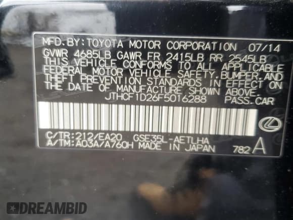 ✅ 2015 Lexus IS 250 • VIN: JTHCF1D26F5016288 • Lot: 92628955. Listed on Copart with 119,216 mi. Free auction sales archive from the USA and detailed vehicle history report at DreamBid. Image 12.
