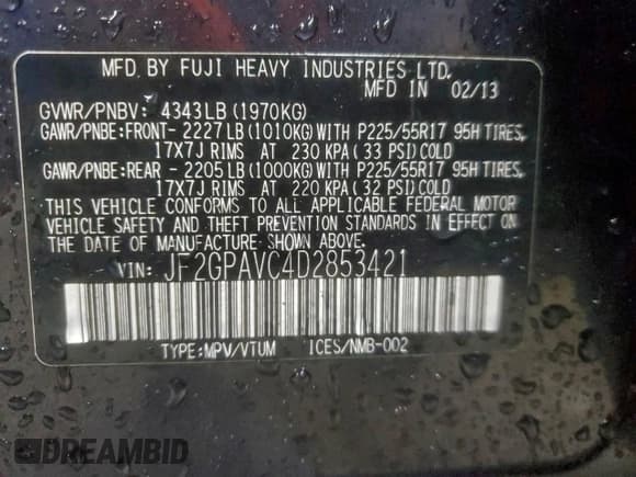 ✅ 2013 Subaru Crosstrek Premium • VIN: JF2GPAVC4D2853421 • Lot: 94765335. Wystawiony na Copart z przebiegiem 87 398 mil. Bezpłatny archiwum sprzedaży aukcyjnych z USA i szczegółowy raport historii pojazdu na DreamBid. Zdjęcie 12.