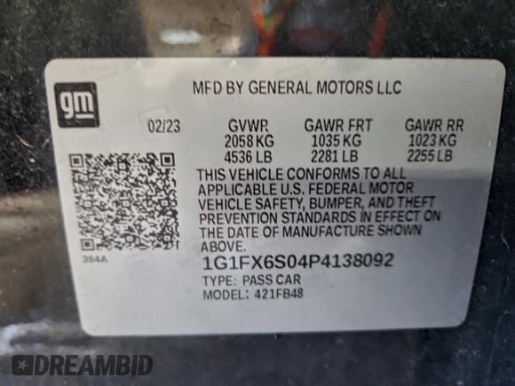 ✅ 2023 Chevrolet Bolt EV 2LT • VIN: 1G1FX6S04P4138092 • Lot: 95215305. Listed on Copart with Not provided. Free auction sales archive from the USA and detailed vehicle history report at DreamBid. Image 13.