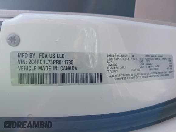 ✅ 2023 Chrysler Pacifica Hybrid Touring L • VIN: 2C4RC1L73PR611735 • Лот: 42721569. Опубликован ранее на IAAI с пробегом 54 462 миль. Бесплатный доступ к архиву аукционных продаж из США и подробный отчёт об истории автомобиля на DreamBid. Изображение 9.