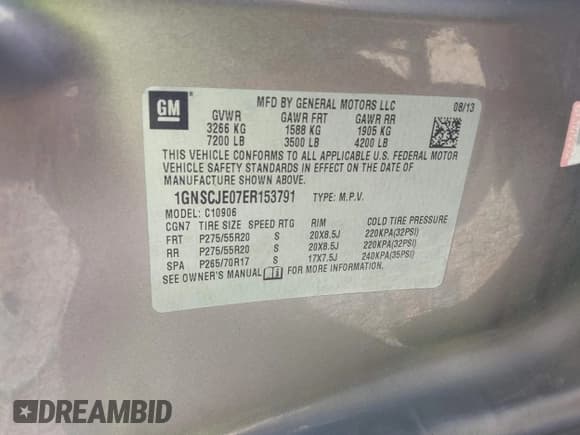 ✅ 2014 Chevrolet Suburban LT • VIN: 1GNSCJE07ER153791 • Lot: 43689033. Wystawiony na IAAI z przebiegiem 209 885 mil. Bezpłatny archiwum sprzedaży aukcyjnych z USA i szczegółowy raport historii pojazdu na DreamBid. Zdjęcie 9.