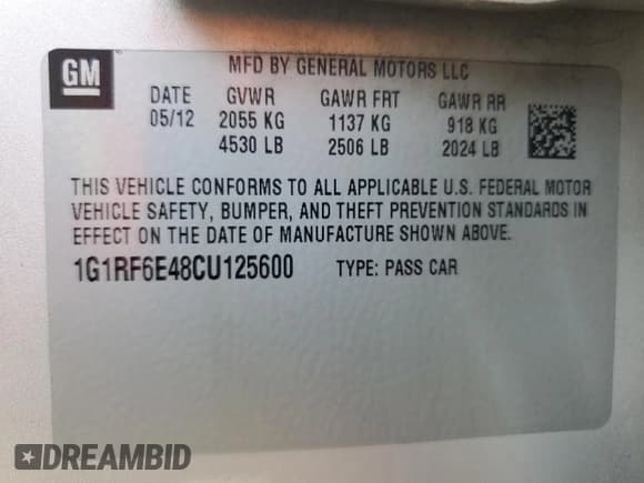 ✅ 2012 Chevrolet Volt • VIN: 1G1RF6E48CU125600 • Lot: 80747484. Wystawiony na Copart z przebiegiem 143 540 mil. Bezpłatny archiwum sprzedaży aukcyjnych z USA i szczegółowy raport historii pojazdu na DreamBid. Zdjęcie 12.